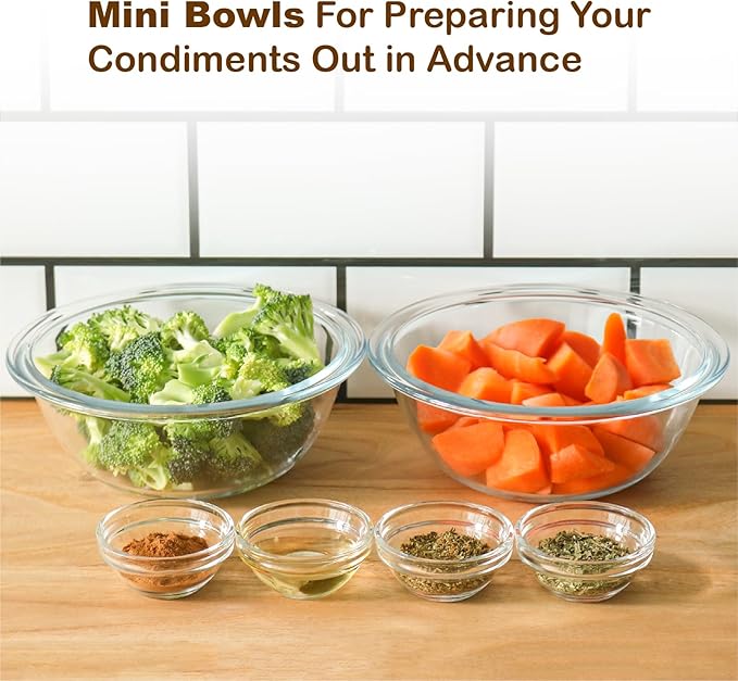 1.5 oz Clear Glass Bowl, Mini Prep Dish for Salt and Spices, Dishwasher and Microwave Safe, Stackable, Set of 6