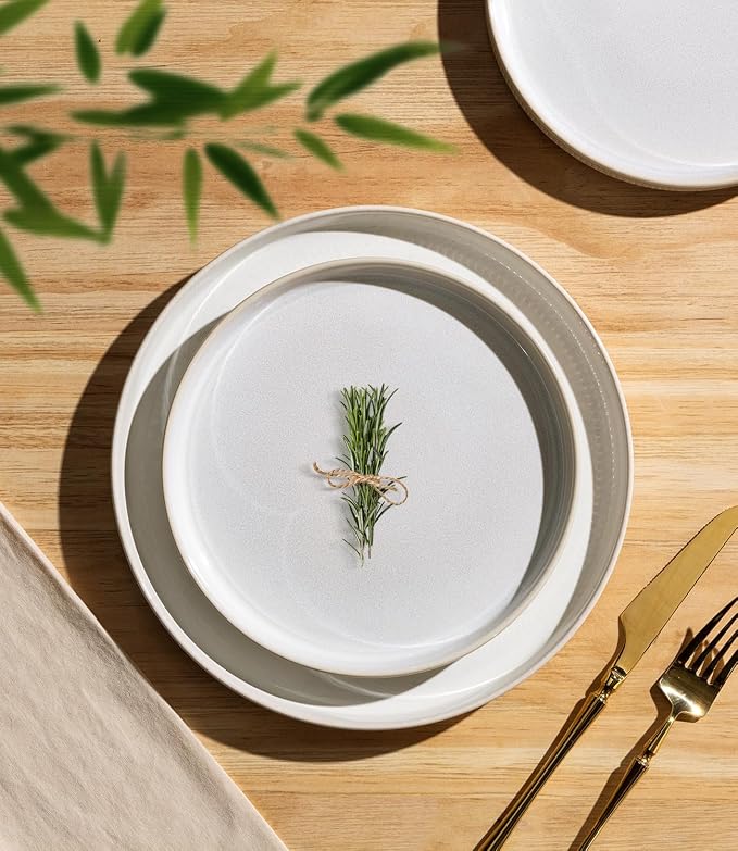 Ceramic Dinnerware Set for 4, 16-Piece Plates and Bowls Set | Lightweight Porcelain Dish Set, Scratch Resistant, Oven & Microwave & Dishwasher Safe, Reactive White