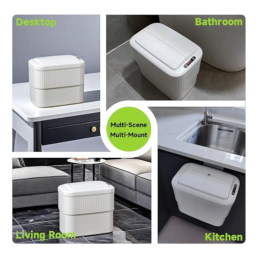 Sensor Bathroom Trash Can 2.5 Gallon,Kitchen,Office,RV,White | hanging,butterfly lid, narrow space,ABS Superior Quality,Touchless Automatic Trash Bin,,Motion Sensor Garbage Can