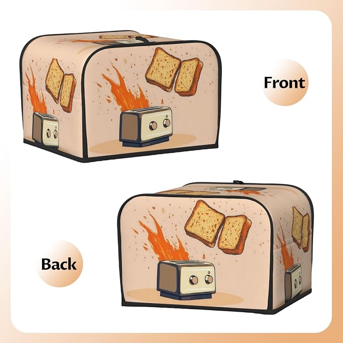 Toaster Cover 4 Slice with Cartoon Toast Pattern Dustproof Protection | Waterproof Fingerprint Wide Slot Reusable for Kitchen Small Appliance