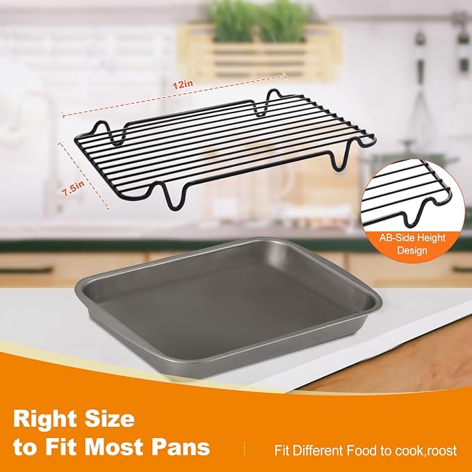 Nonstick Roasting Rack, Heavy-Duty Fit for Turkey Roasting Pan 12"x 7.5" | Easy Release & Quick Cleanup Dishwasher Safe, 2 Heights Design for Oven or Grilling Cooking Needs, Holds up to 25lbs Turkey