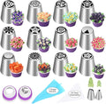 47 Pcs Russian Piping Tips Set, 12 Flower Frosting Nozzles Icing Tips for Cake Decorating Tips Kit, Baking Supplies for Cookie Cupcake, 2 Leaf Piping Tips 2 Couplers 30 Pastry Baking Bags YLYL