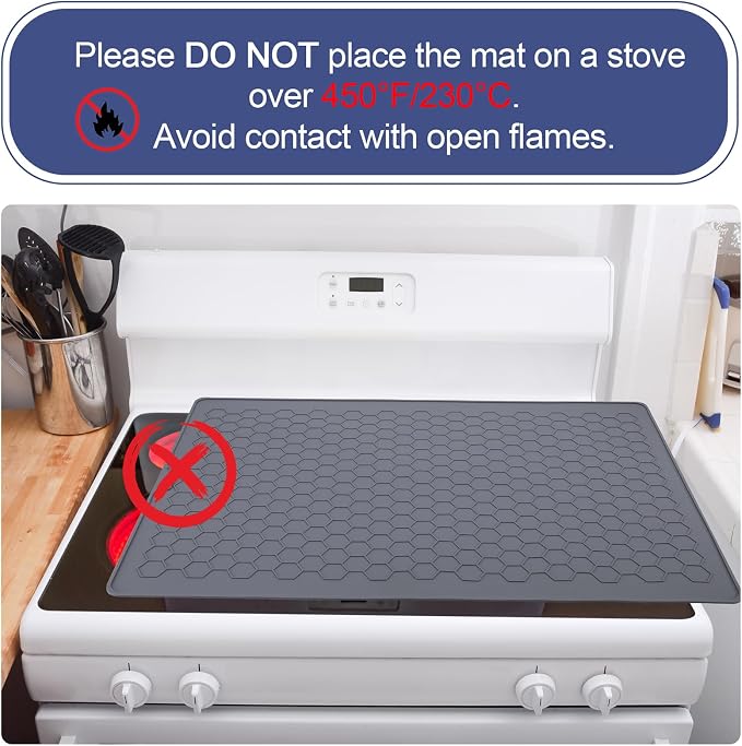 Stove Top Covers for Electric Stove - 28" x 20" Thickened Stove Cover, Heat Resistant Silicone Stove Top Protector, XL Dish Drying Mat for Kitchen, Ceramic Range & Glass Cooktop Protector Mat, Grey