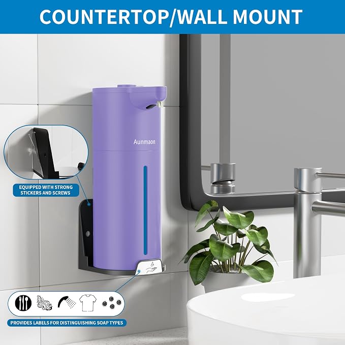 Automatic Soap Dispenser Touchless, Hands-Free, Multi Adjustable Volume, Long Battery Life, Compatible with Thick & Thin Dish/Hand Soap for Bathroom and Kitchen, Easy for Toddlers, Purple