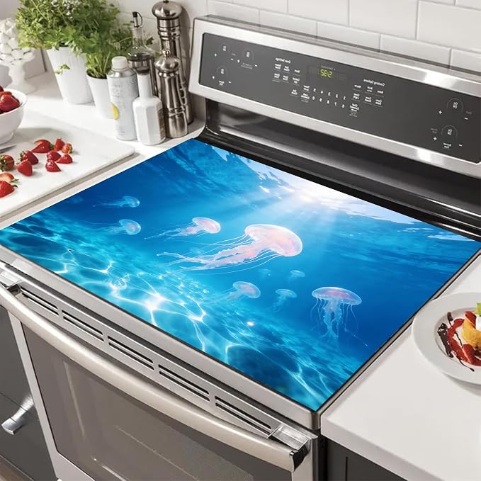 HOMETITUTE Summer Stove Top Cover 28x20 Jellyfish Ocean Art Heat Resistant
