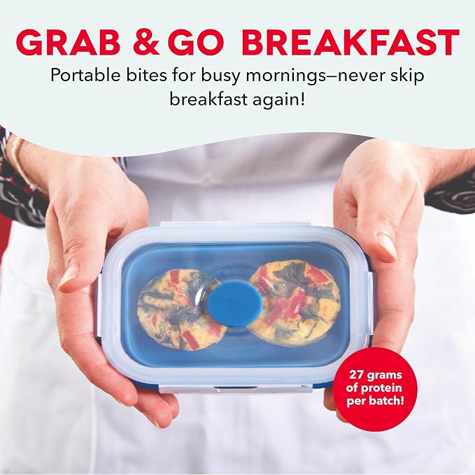 Dash Family Size Egg Bite Maker - Electric Egg Bite Maker with Non-Stick Silicone Cups - Space-Saving Design & Quick Cleanup - Make Sandwiches, Healthy Snacks & Desserts - 9 Servings, Red