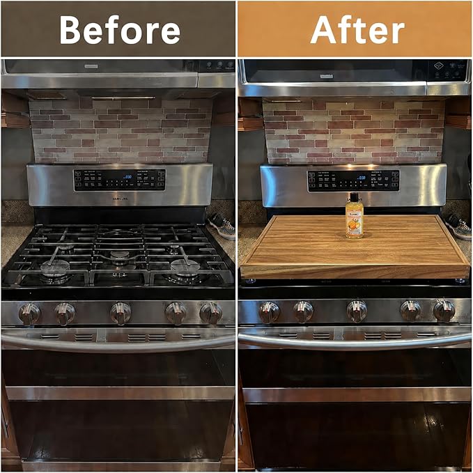YUHFERA Stove Cover Board for Gas Stovetop - 30" x 22" Noodle Board Electric Stove Cover for RV Stove Top, Extra Countertop Space for Kitchen Stovetop（Acacia）