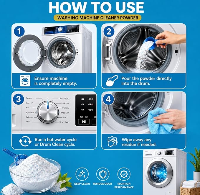 cosynee Washing Machine Cleaner, Helps Power Away Odor Causing Bacteria & Grime Deep Inside Pump, Valve & Hoses, 24 Time Release powder, 12 Month Supply