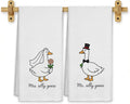 Funny Bride and Groom Goose Kitchen Towels, Wedding Newlyweds Gifts for Couples Dish Tea Towels for Kitchen Decor, Just Married Gifts Decorative Hand Towel for Bathroom, 16x24 Inch Set of 2