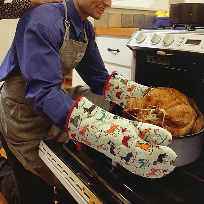 Oven Mitts Cotton Fashion Cute Dog Design 1 Pair | Heat Resistant Oven Gloves Safe Cooking Baking Grilling Barbecue Machine Washable Pot Holders (Dog Flower)