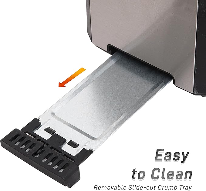 4 Slice Long Slot Stainless Steel Toaster with Extra Wide 1.5” Slots | 6 Shade Browning Settings, Defrost Reheat Cancel Functions, Even Toasting for Artisan & Sourdough Bread, Removable Crumb Tray
