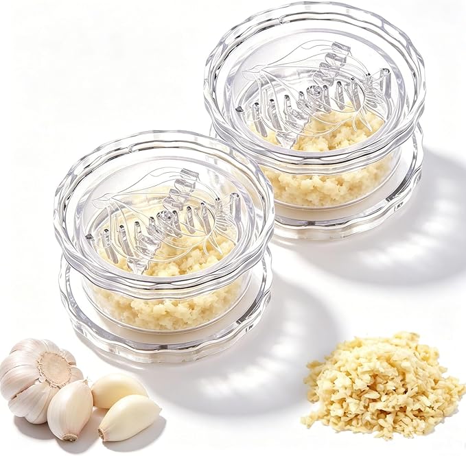 2PCS Clear Manual Garlic Twister and Ginger Mincer Tool, Transparent Manual Garlic Twist, Compact Garlic Mincer Tool for Garlics, Ginger, Onion, Nuts, Herbs, Impact Resistant Kitchen Gadget