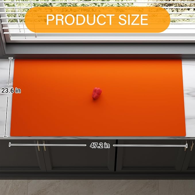 Silicone Protector Mat 47x24 Inch,Orange | 1.3mm silicone mat, heat resistant, non-slip & waterproof. Ideal for baking, painting, resin, welding and table protection.
