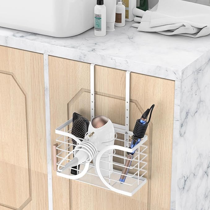 Hair Dryer Holder 3in1 Hair Tool Organizer/Wall Mounted,Cabinet Door or Desk-based Blow Dryer Holder/Height-adjustable Curling Iron Holder/Bathroom Cabinet Organizer for Flat Irons Curling Wand | Hair Dryer Holder Wall mount Height-adjustable Curling I...