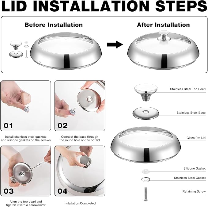 DELARLO 14 Inch Tri-Ply Stainless Steel Nonstick Wok Pan with Lid 6Qt Pot | Deep 6-quart wok heats quickly and evenly, works with induction, and is dishwasher and oven safe for everyday cooking