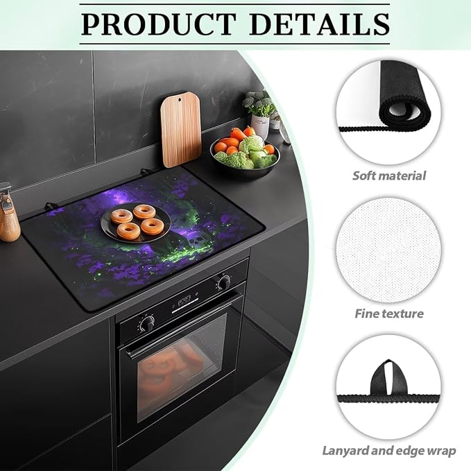 Gothic Black Cat Stove Top Covers for Gas Burners, Wear Resistant Electric Stove Top Cover, Anti Scalding Flat Range Stovetop Protector, Thick Dish Drying Mat, Easy to Clean