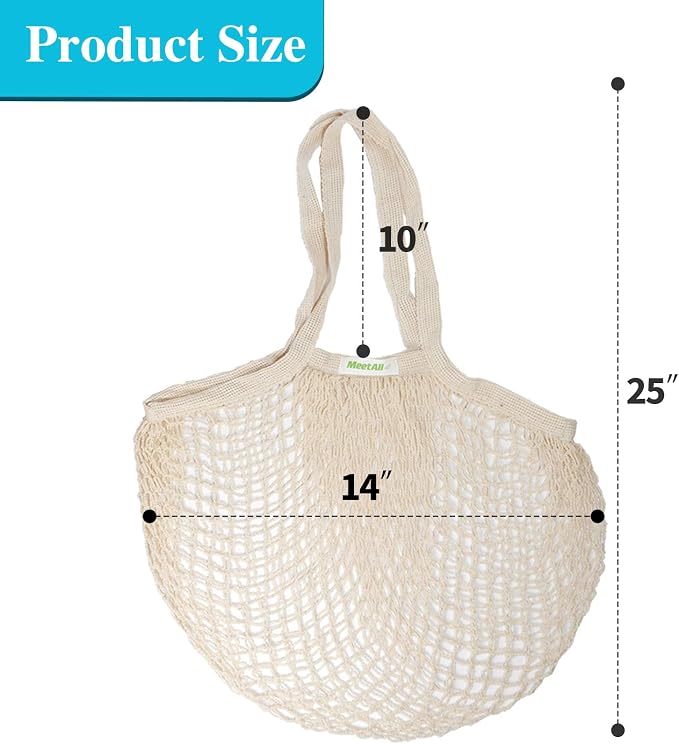 meetall Mesh Grocery Bags, Reusable Tote Bags with Sturdy Long Handles, Washable Eco Friendly Cotton String Net, for Shopping & Produce Storage, 5 Pack 5 Colors (Off White/Pink/Blue/Red/Black)