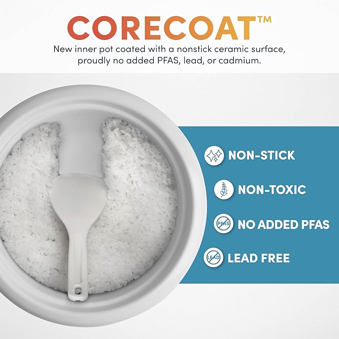 AROMA® CoreCoat Rice Cooker with Pop-Up Food Steaming Basket (4 Cups Cooked, 2 Cups Uncooked)