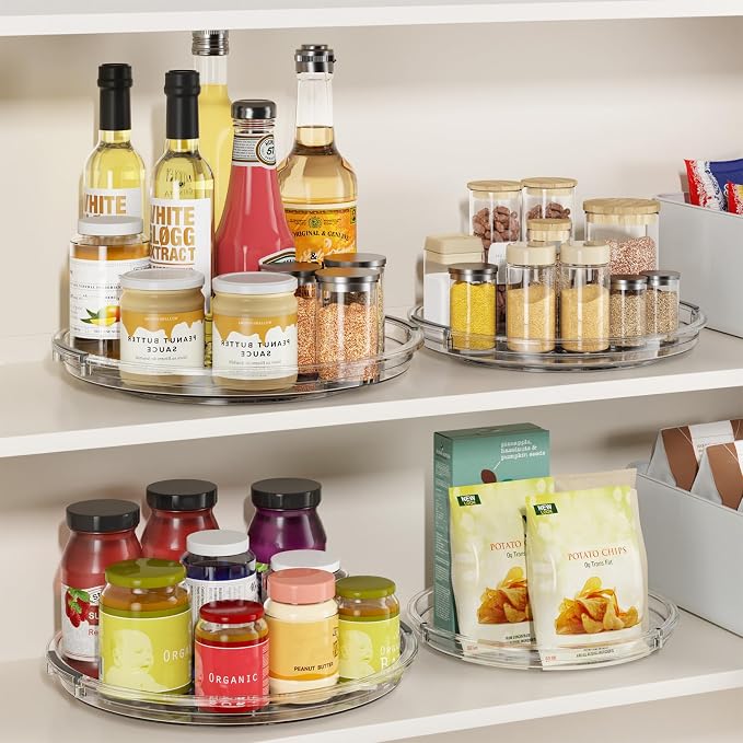 LAMU 4 Pack 12'' Lazy Susan Organizer Turntable for Cabinet, Pantry Organizers and Storage, Rotating Condiment Organizer for Kitchen, Table Top, Fridge, Countertop, Spice Organization