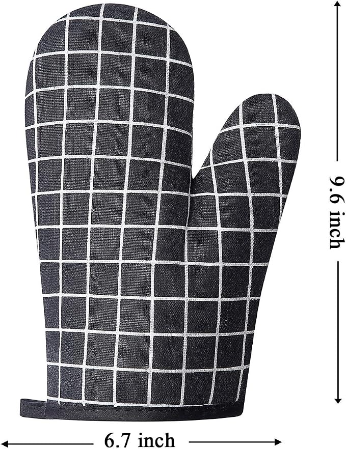 Oven Mitts and Potholders BBQ Gloves-Oven Mitts and Pot Holders with Recycled Infill Silicone Non-Slip Cooking Gloves for Cooking Baking Grilling (4-Piece Set,Black)