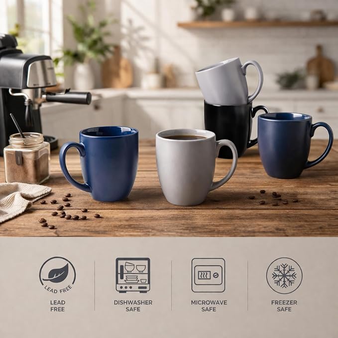 AmorArc 16 oz Coffee Mugs Set of 6, Large Ceramic Coffee Cups Set | Classic Coffee Mugs Set for Men,Women,Tea/Latte/Cappuccino/Cocoa. Dishwasher&Microwave Safe