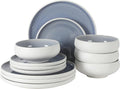 Gibson Elite Pacifco Beach Plates and Bowls Sets, 12-Piece Stoneware Dinnerware Sets, Reactive Glaze Dish Set - Blue