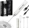 Zulay Froth N Go Milk Frother – Rechargeable 3-in-1 Handheld Frother Wand with Travel Case & USB-C Charger – Single, Double & Egg Whisk for Latte, Cappuccino, Matcha, Protein Shakes - Frosted Marble