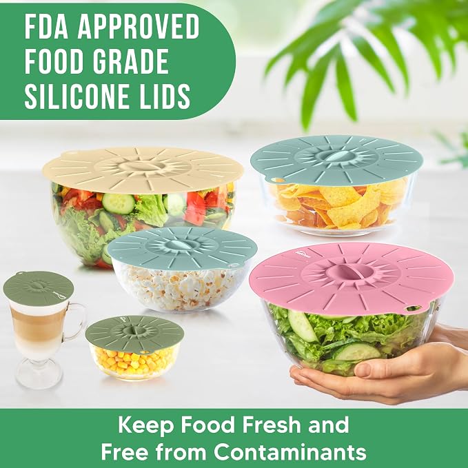 Microwave Cover Silicone Lids - Set of 11 Pieces - Suction Covers for Pots, Pans, Bowls, Cups, Skillets - Splatter Protection - Easy Food Storage - BPA Free
