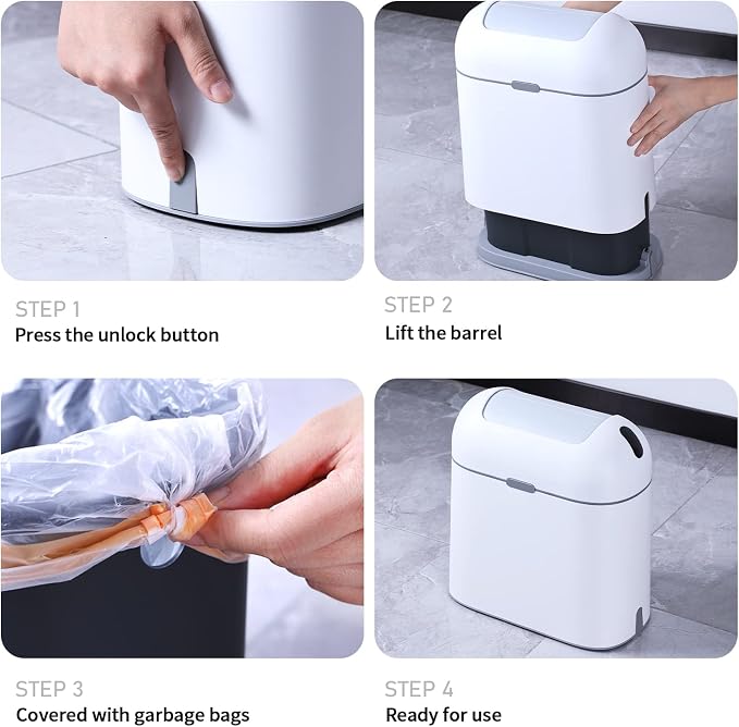 ELPHECO Bathroom Trash Can with lid, 2.5 Gallon, Motion Sensor, White Grey | Waterproof Garbage Can, Automatic Waste Basket, Butterfly Lid, Plastic Garbage Bin for Bedroom and Office