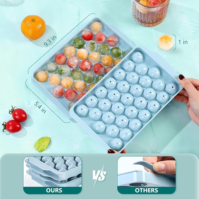 Optish Ice Cube Tray with Lid and Bin, 3 Pack Ice Trays for Freezer, 99 Pcs Round Ice Cube Mold, Ices Maker Bucket with Scoop for Cocktail, Coffee, Rv Accessories, Easy to Release (1 inch, Blue)