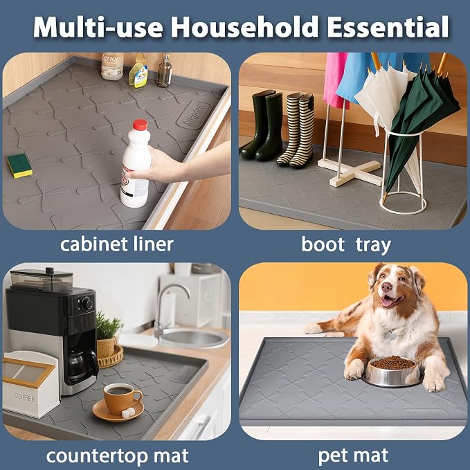 Waterproof Under Sink Mat 25" x 22" Silicone Mat Cabinet Protector | Heavy Duty Kitchen Cabinet Liner, Easy Press Drain, Home Essentials for Pet Feeding, Boots, Bathroom, Organizers & Storage
