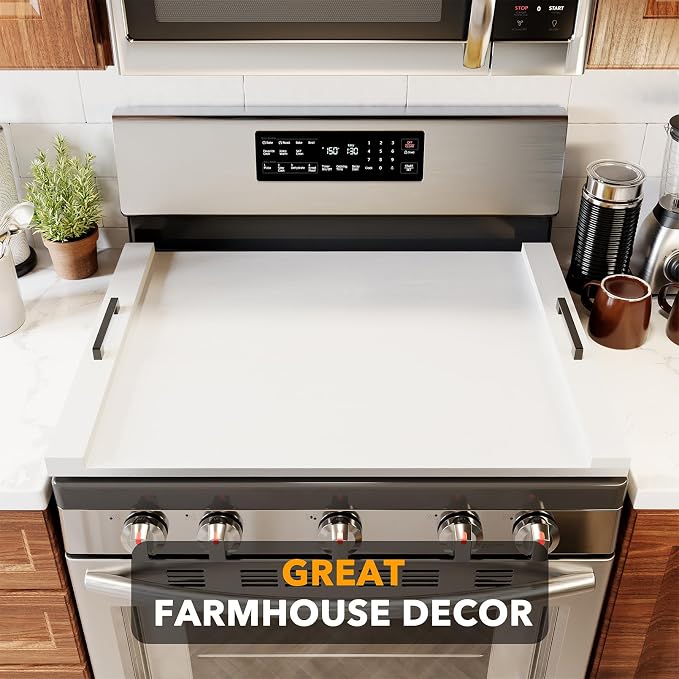 SpaceAid Noodle Board Stove Kitchen Cover with Handles, Top Covers for Gas Burners and Electric Stove, Oven Decor Accessories Wood Tray for Countertop, White Bamboo