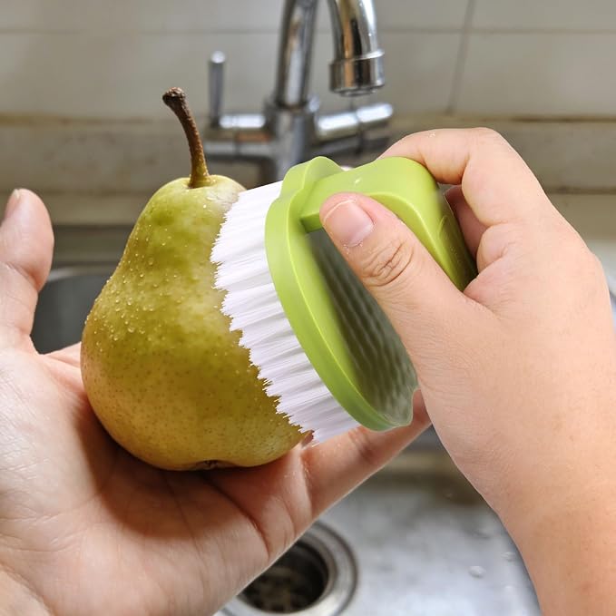 2pcs Vegetable Scrubber Brush, PP Fruit and Food Cleaning Kitchen Gadget with Stiff Bristles & Ergonomic Handle, Produce Cleaner Tools for Veggie Potato Carrot Apple (White & Green)