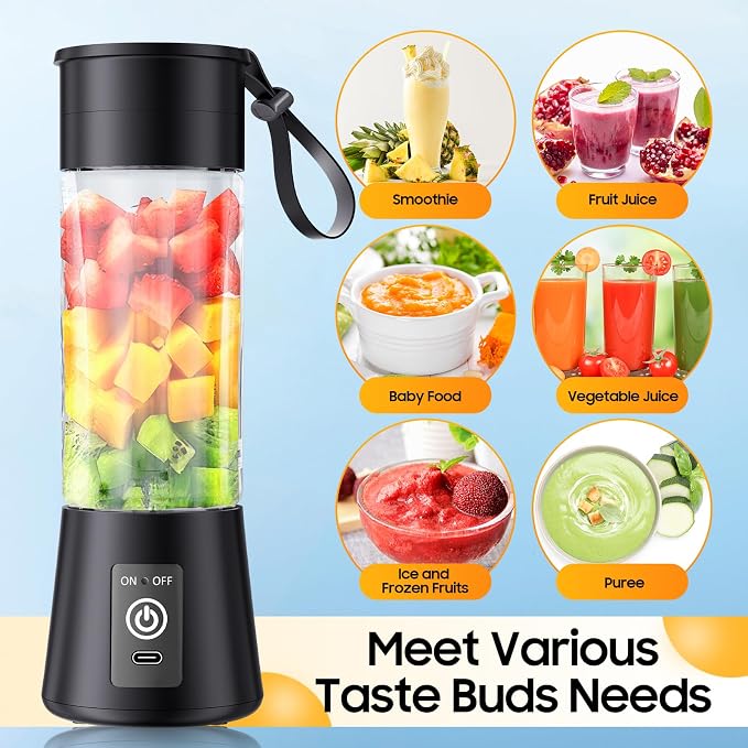 Portable Personal Size Mini Blender - 2026 New Upgrade Smoothies Blender | Small Blender with 380Ml Traveling BAP Free Cup for Sports/Home, 6 Blades Easily Squeeze Fresh Juice, 20000Rpm/Min Speed