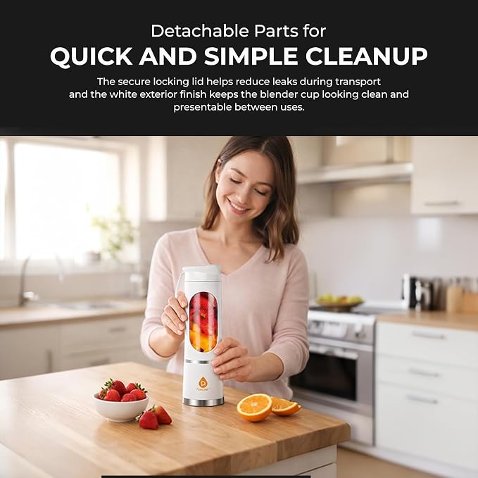 Pursonic Portable Blender Cup with 50W Motor and 12-Blade System, USB-C Rechargeable Personal Juicer for Smoothies Shakes and Baby Food - 3 Speed Settings - 15.2 oz - White