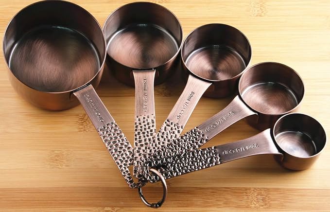 Copper Measuring Cups and Spoons Set, Metric & US Stainless Steel 5 Measuring Cups and 6 Measuring Spoons for Baking & Kitchen