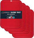 Silicone Trivets for Hot Dishes, Pots, Pans (4 Pack) - Heat-Resistant Pot Holders for Kitchen Countertop Mats - Silicone Trivet Mat (9 x 12 Inch) - Multipurpose Counter Pads (Red)