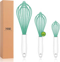 OYV Teal Silicone Whisk Set of 3, 8/10/12 Inch, Dishwasher Safe, Aqua | Sealed Waterproof Handles, Non-Scratch Silicone-Coated Wires, Nonstick-Safe, Durable Stainless Steel Cores, BPA free