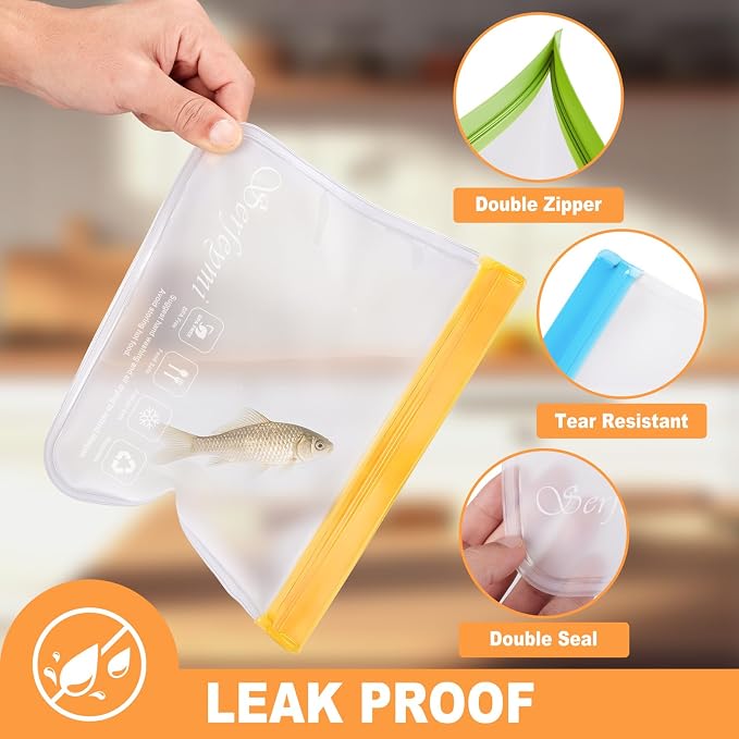 Serfeymi 10 Pack Reusable Gallon Freezer Bags Dishwasher Safe, Extra Thick Reusable Plastic Bags BPA Free, Leak Proof Food Storage Bags with 3 Sizes for Meat, Travel - 3 Gallon 4 Sandwich 3 Snack