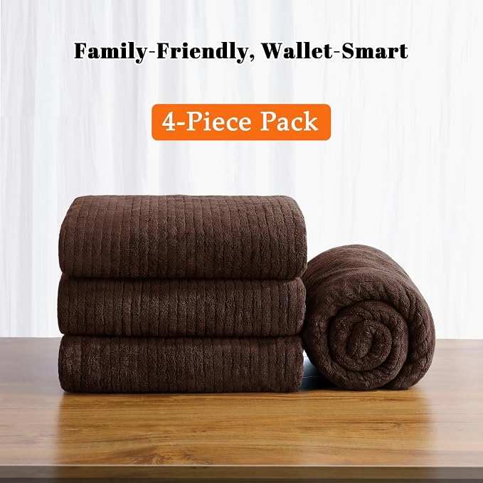 4 Pack Bath Towels Set 35 x 70in Extra Large, Ultra Soft Microfiber | Luxury Thick High Absorbent and Quick Dry Bath Sheet for Bathroom, Beach, Yoga, Sport,SPA, Fitness, Brown
