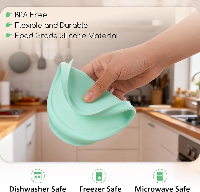 4 Cup Round Silicone Storage Cover Lids Replacement for Anchor Hocking and Pyrex 7201-PC Glass Bowls (Container not Included) (Deep Blue & Light Green) 2 Pack