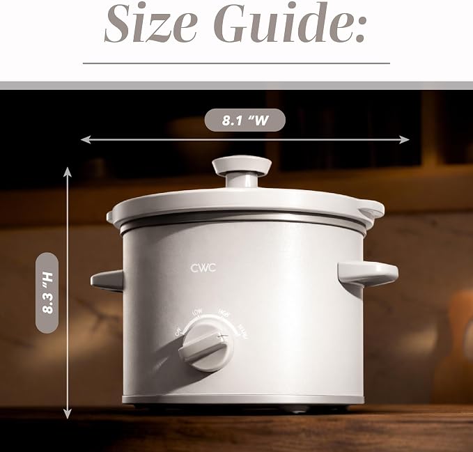 COOK WITH COLOR 2QT Mini Electric Round Slow Cooker - Adjustable Settings, Removable Stoneware Pot, Tempered Glass Lid, Dishwasher Safe, Cool-Touch Side Handles, Cream