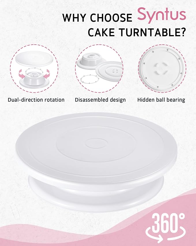 Syntus 65 PCs Cake Decorating Kit with Cake Stand, Cake Baking Supplies | 31 Piping Bags, 24 Piping Tips, Offset & Straight Spatulas, 3 Scrapers, Leveler, 2 Couplers & 1 Tips Brush