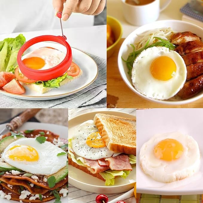 Egg Ring Set, Silicone Egg Ring Molds, Fried Egg Rings and Non-stick Egg Cooker Ring, Multicolor, 4Pack