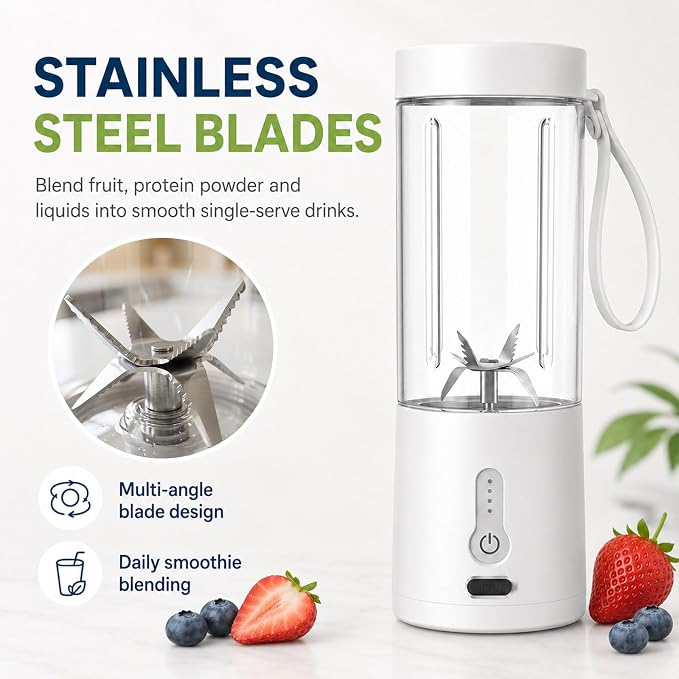 Portable Blender, Personal Cordless Juicer Cup, USB Rechargeable Ideal for Shakes & Smoothies,Ice Blending,Juicing, Mini Blender for Travel Sports Outgoing Office Gym Camping