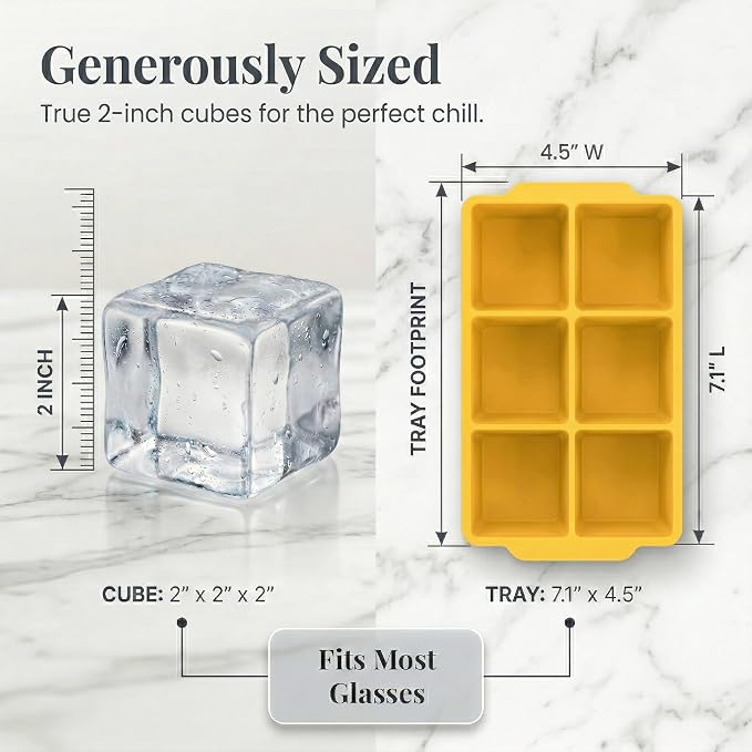 KitchFort® Large Silicone Ice Cube Tray (3-Pack) - 2" Big Ice Mold with Lid | Easy Release, Cocktail, Whiskey Ice Cubes Mold - Food Grade - Ice Cube Trays for Freezer - Stackable Silicone Ice Tray