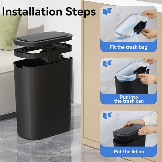 FRESHLIX 5 Gallon Bathroom Automatic Trash Can with Lid, Motion Sensor Touchless Trash Bin,Smart Electric Slim Waterproof Garbage Bin for Toilet, Office, Kitchen, Bedroom, Living Room (Black)