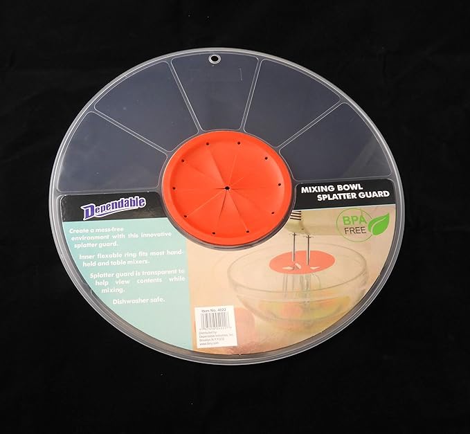 Dependable Industries inc. Essentials 12" Mixing Bowl Splatter Guard BPA FREE Fits Most Hand and Electric Mixers Red