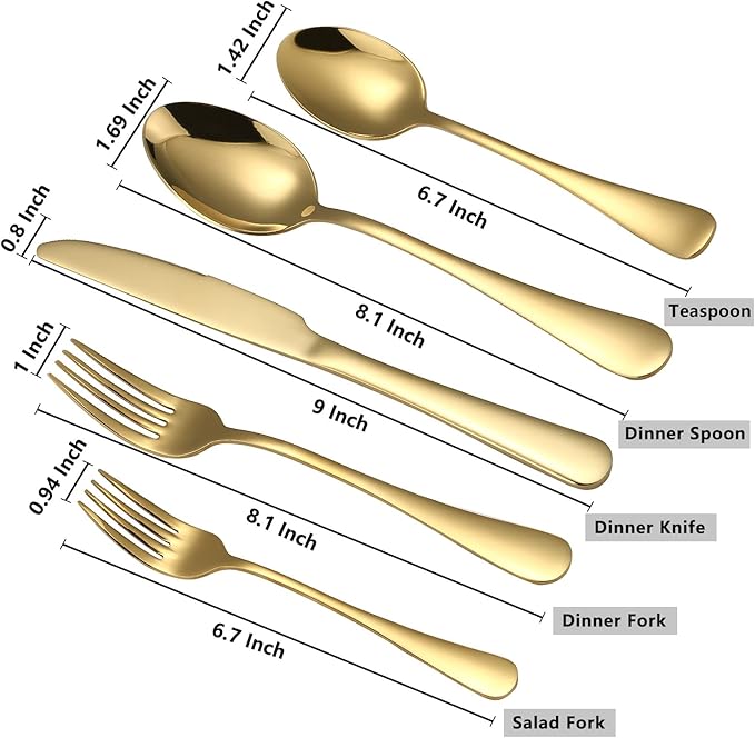 Gold Silverware Set for 4, Golden Flatware Cutlery Set 20 Piece | Premium Stainless Steel Tableware Set, Include Knife Fork and Spoon, Mirror Polished, Ready for Any Dinner or Weddings