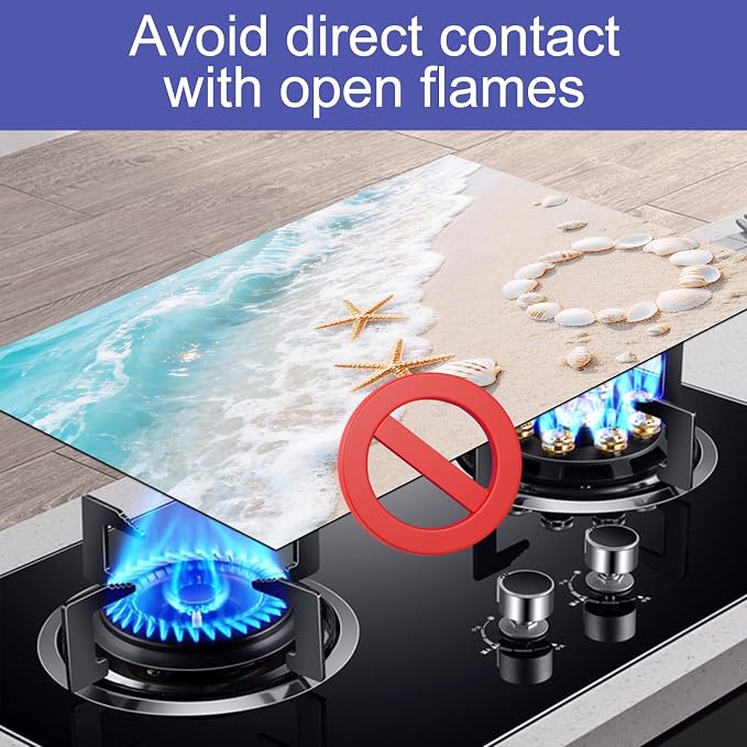 HOMETITUTE Summer Stove Top Covers for Electric Stove 28x20 Inches Coastal Seashell Artwork Heat Resistant Glass Cooktop Protector Pad Decorative Stovetop Cover for Kitchen Coffee Bar Decor